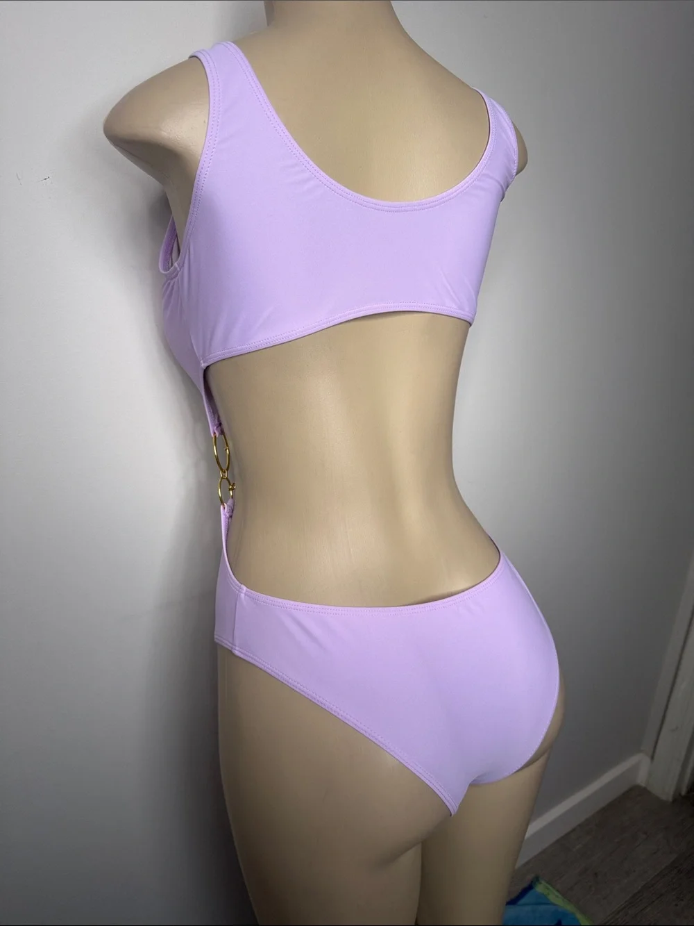 SHEIN Lavender One-Piece Swimsuit with Gold Chain Accents